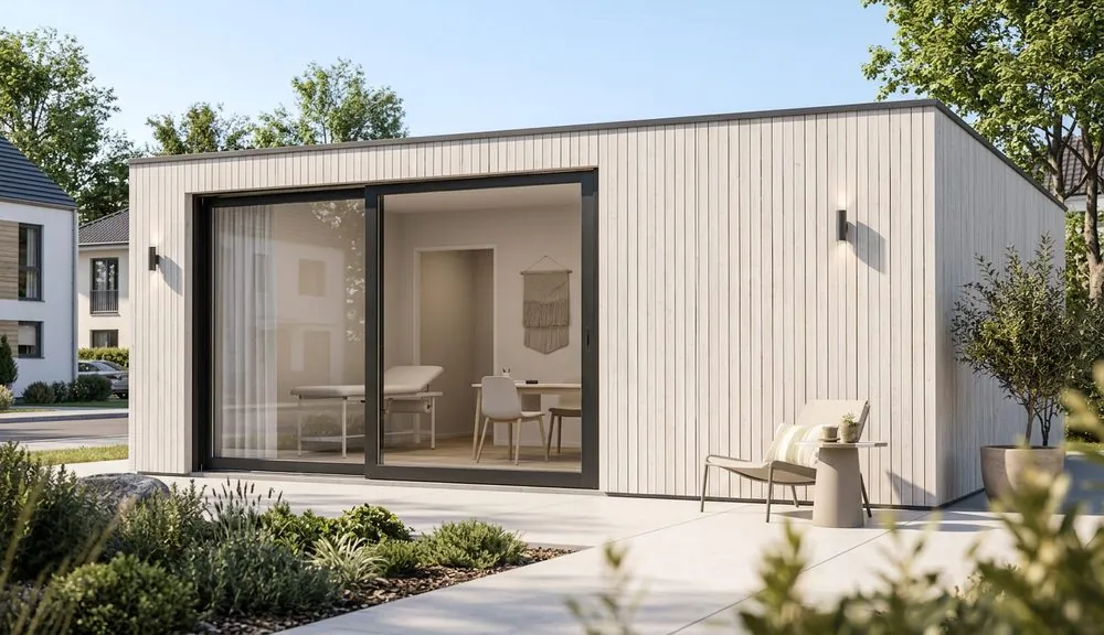 NØMA Lodge décliné en cabinet médical, bardage bois clair en parcelle urbaine